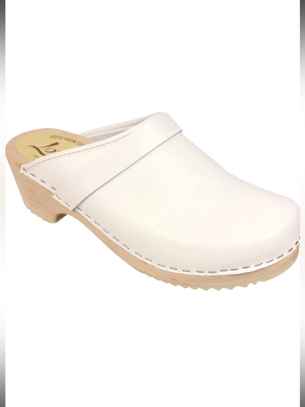 Lotta From Stockholm White Leather Clog with Natural Wood Sole